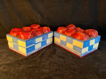 2 Piece Vintage Apples In Crate Decorations