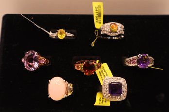 (7) 925 And Semi-Precious Stone Rings All Size 11 All Marked 925, Some Marked STS (Chuck Clemency) Some D'Joy