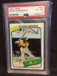 1980 Topps Rickey Henderson Rookie Card Graded PSA 6 - M