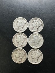 6 Mercury Dimes 1940, 1941, 1942, 1943, 1944, 1945