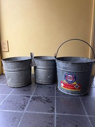 A Set Of Galvanized Buckets - One Single And One Double
