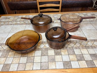 Collection Of Vintage Corning 'Visions' Cookware & Anchor Hocking Mixing Bowl
