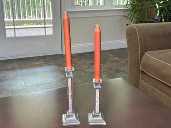 Mother Of Pearl Inlaid Metal Candlesticks
