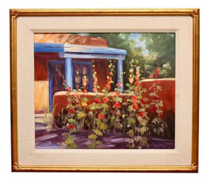 Paula Shaw Floral Garden In Adobe Home Gilt Framed Art With Linen Mat