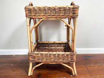 A Vintage Rattan And Wicker Two Tiered Side Table