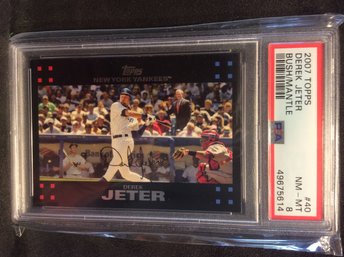 2007 Topps Derek Jeter With Bush/Mantle Card PSA Graded 8 - M