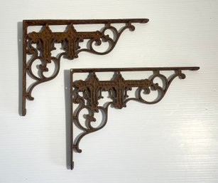 Pair Of Vintage Ornate Cast Iron Basket And Shelf Bracket