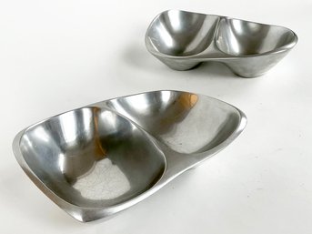 A Pairing Of Vintage Modern Polished Alloy Divided Serving Dishes By Nambe