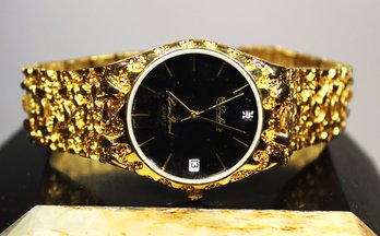 Lucien Piccard Gold Plated Nugget Wristwatch Quartz Movement