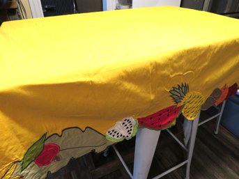Pumpkin And  Pineapple Yellow Embroidered Vintage Tablecloth