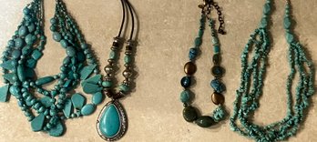 Pias Jewlery - Turquoise Like Blue Stone Costume Jewelry In Four Necklaces