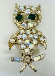 SIGNED PELL VINTAGE RHINESTONE OWL BROOCH