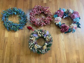 4 Wreaths Worth Something To Talk About: Spring Wreaths And A Red Cardinal (one (1) With Real Dried Flowers)