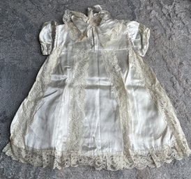 Stunning Antique Child's Silk Dress With Lace Piping- Original Label-