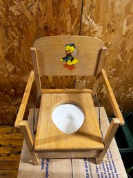 Vintage Child's Potty Training Chair With Donald Duck Stencil