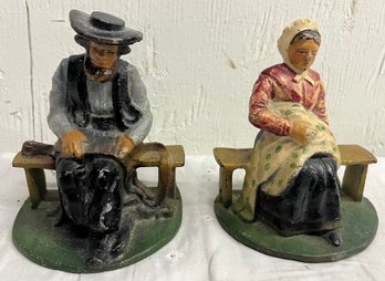 Pair Of Ca. 1900 Hand Painted Cast Iron Bookends