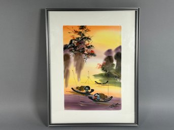 Hand Painted Silk Signed & Framed Painting