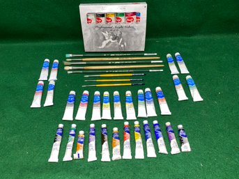 Utrecht, Reeves, Cotman Paints And Rhenish Utrecht, Arttec, Loew - Cornell Brushes. (35 Paint Tubes).