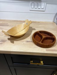 MCM Wood Bread Basket And Wood Nut Bowl