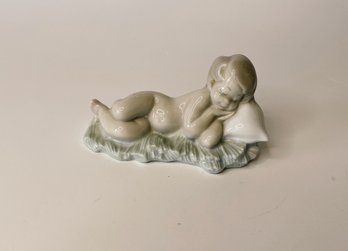 Lladro Nude Baby Sleeping On Pillow