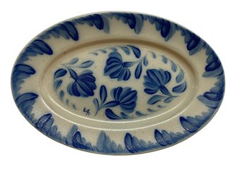 Salmon Falls (?) Oval Stoneware Platter With Blue Floral Pattern