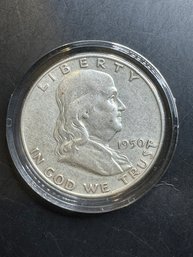 1950-D Benjamin Franklin Silver Half Dollar