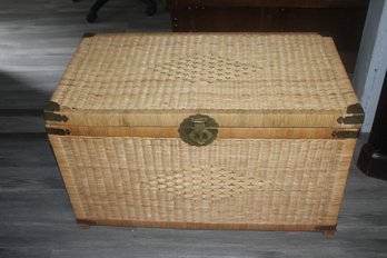 Woven Rattan Faux Brass Handle Trunk