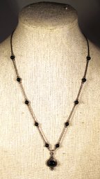 Vintage Southwestern Native American Sterling Silver Necklace Having Black Onyx Stones