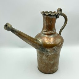 Large Antique Turkish Solid Copper Primitive Water Pitcher