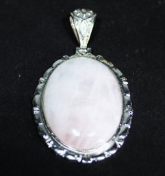 Silver Tone Genuine Pink Rose Quartz Stone Pendant