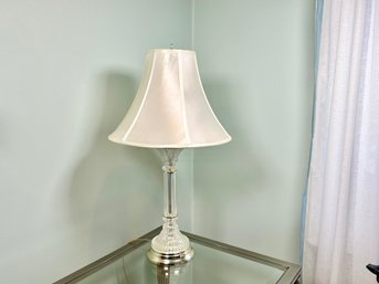 A Pretty Crystal Lamp With Silky Satin Shade