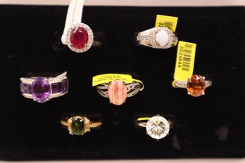 (7) 925 And Semi-Precious Stone Rings All Size 11 All Marked 925, Some Marked STS (Chuck Clemency) Some D'Joy