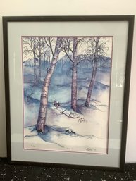 Watercolor Winter Forest Scene