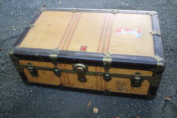 Rare Antique Crouch & Fitzgerald Canvas & Wood Steamer Trunk  With Insert & Railway Express Stickers