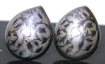 Pair Large Niello Sterling Silver Middle Eastern Cufflinks