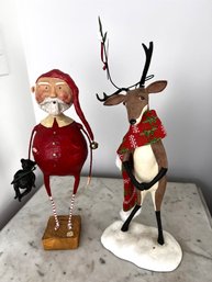 Santa Clause By Lori Mitchell & Reindeer Figurine