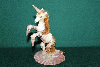 Very Unusual And Cool Small Vintage Unicorn Figure Made From Real Sea Shells
