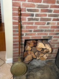 Antique Brass & Wood Bed Warmer