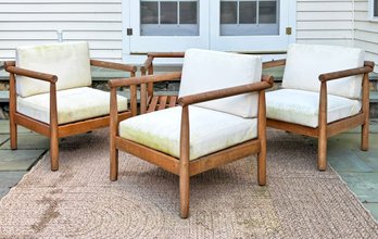 A Set Of 4 Modern Teak Outdoor Arm Chairs