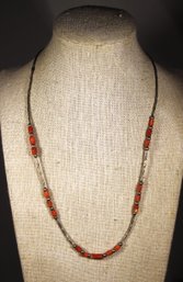 Vintage Sterling Silver Southwestern Native American Coral Beaded Necklace 18' Long