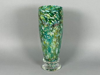 Signed Ed Broadfield Green Swirl Glass Vase