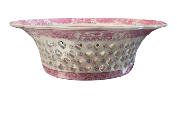 Vintage Imported Pink And White Porcelain Punchcut Fruit Bowl