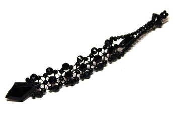 Large Victorian Black Jet Glass Stone 6 1/2' Long Brooch