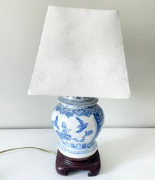 An Antique Transferware Lamp, Drilled For Electricity, On Rose Wood Mount