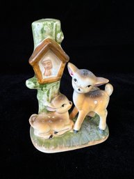 Original Holt Howard Candle Holder Rare Mother Mary And Baby Fawn Deer Figures