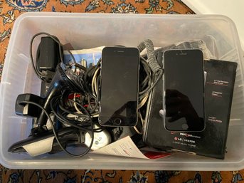 Box Of Older Cellular Phones & Electronics