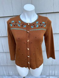 Irka Silk Blend Three Quarter Sleeve Sweater With Wood Toggle Buttons Size Small