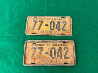 Pair Of 1943 District Of Columbia License Plates