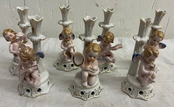 Seven Porcelain Candlesticks Made In Japan