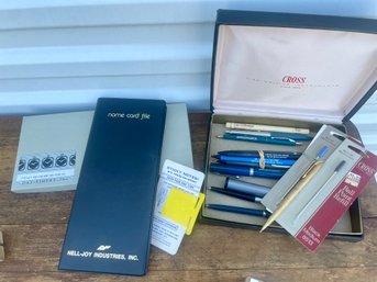 Vintage Office Pens & NOS Business Card Organizer Lot